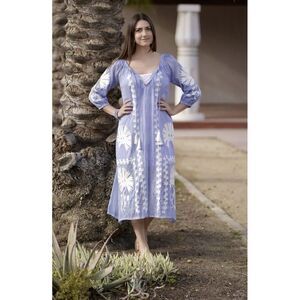 Dolma One Size Elana Maxi dress Cover up Embroidered Lightweight Cotton‎ Boho